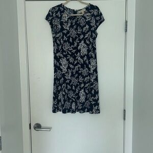 Michael Kors Navy and White Leaf Print Mini Dress